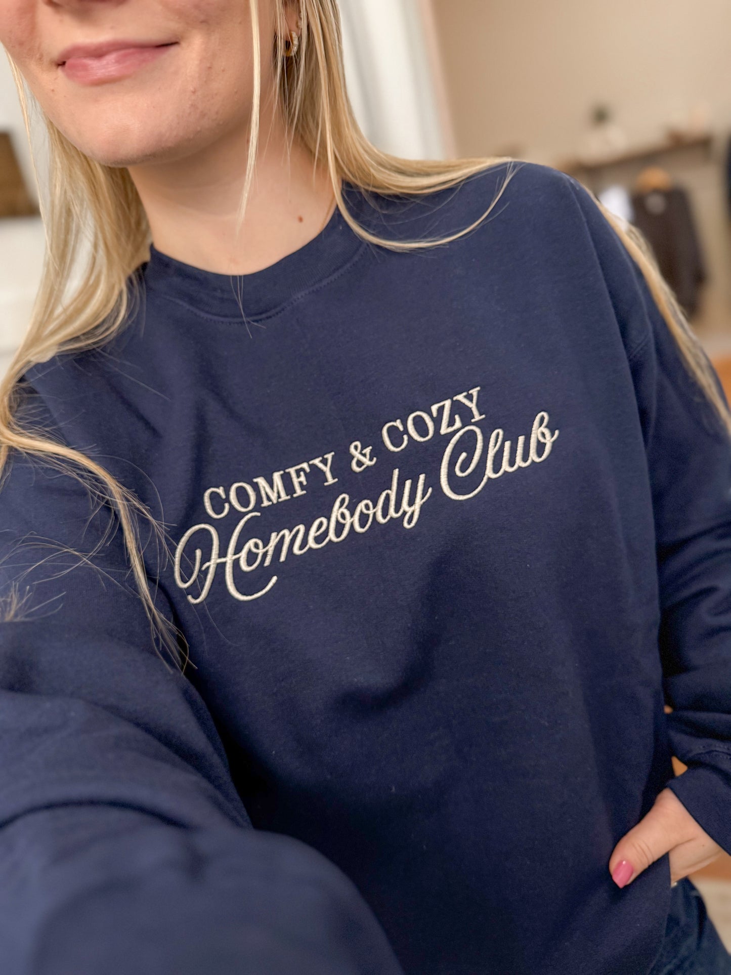 Homebody Club Embroidered Crewneck - Navy