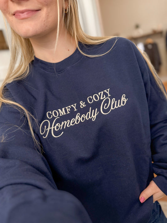 Homebody Club Embroidered Crewneck - Navy