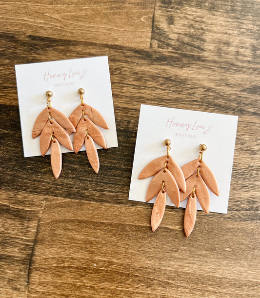 Tiered Leaf Clay Earrings - Copper