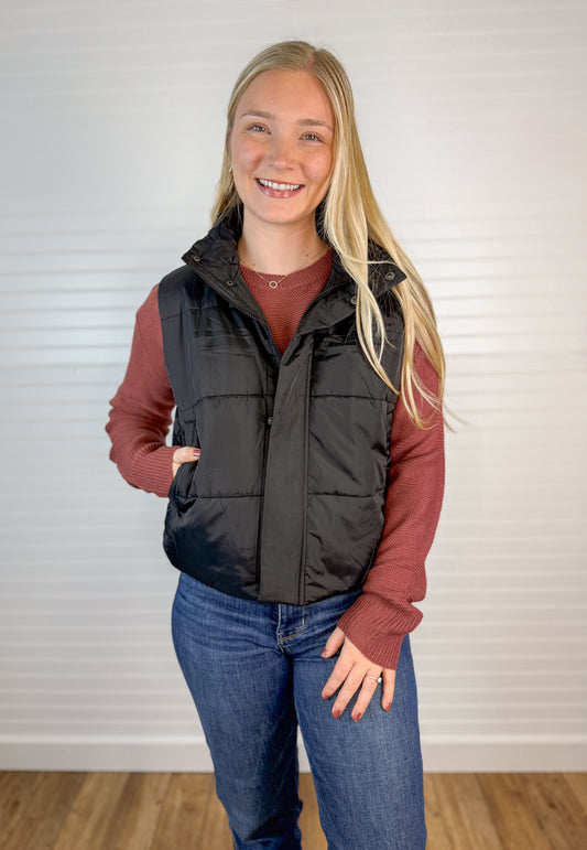 Classic Puffer Zip/Snap Vest - Black