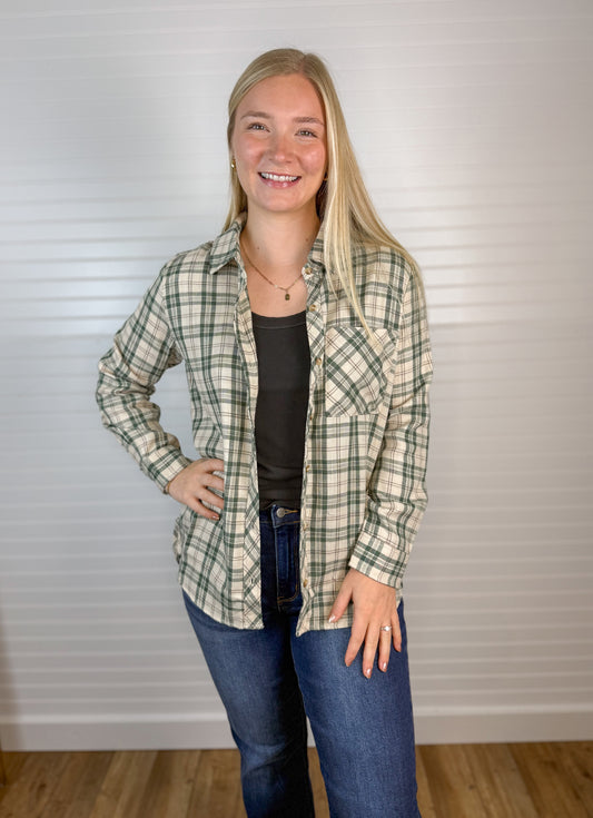Plaid Long Sleeve Flannel - Green