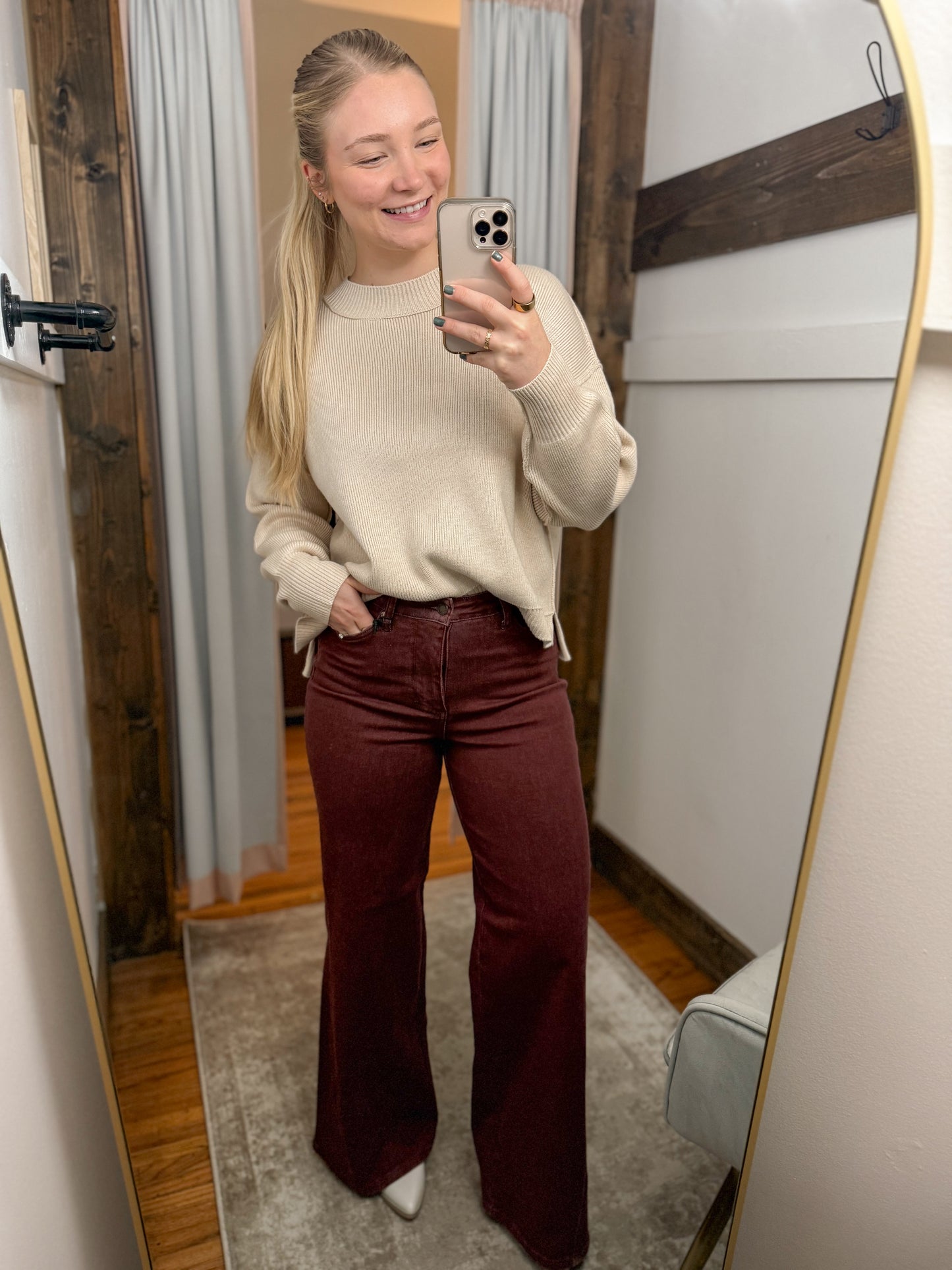 High Rise Retro Wide Leg - Burgundy