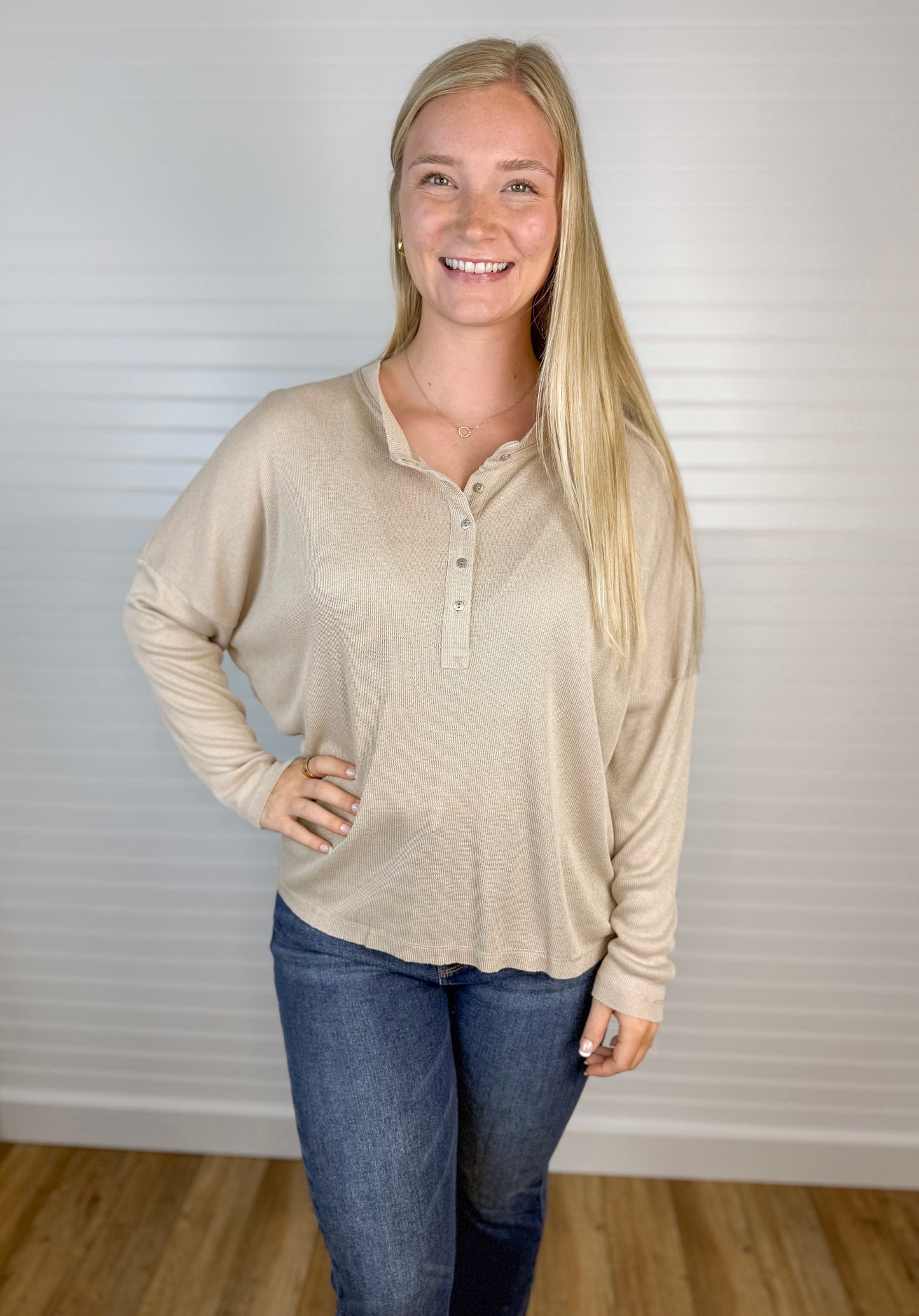 Raw Edge Henley Long Sleeve - Natural