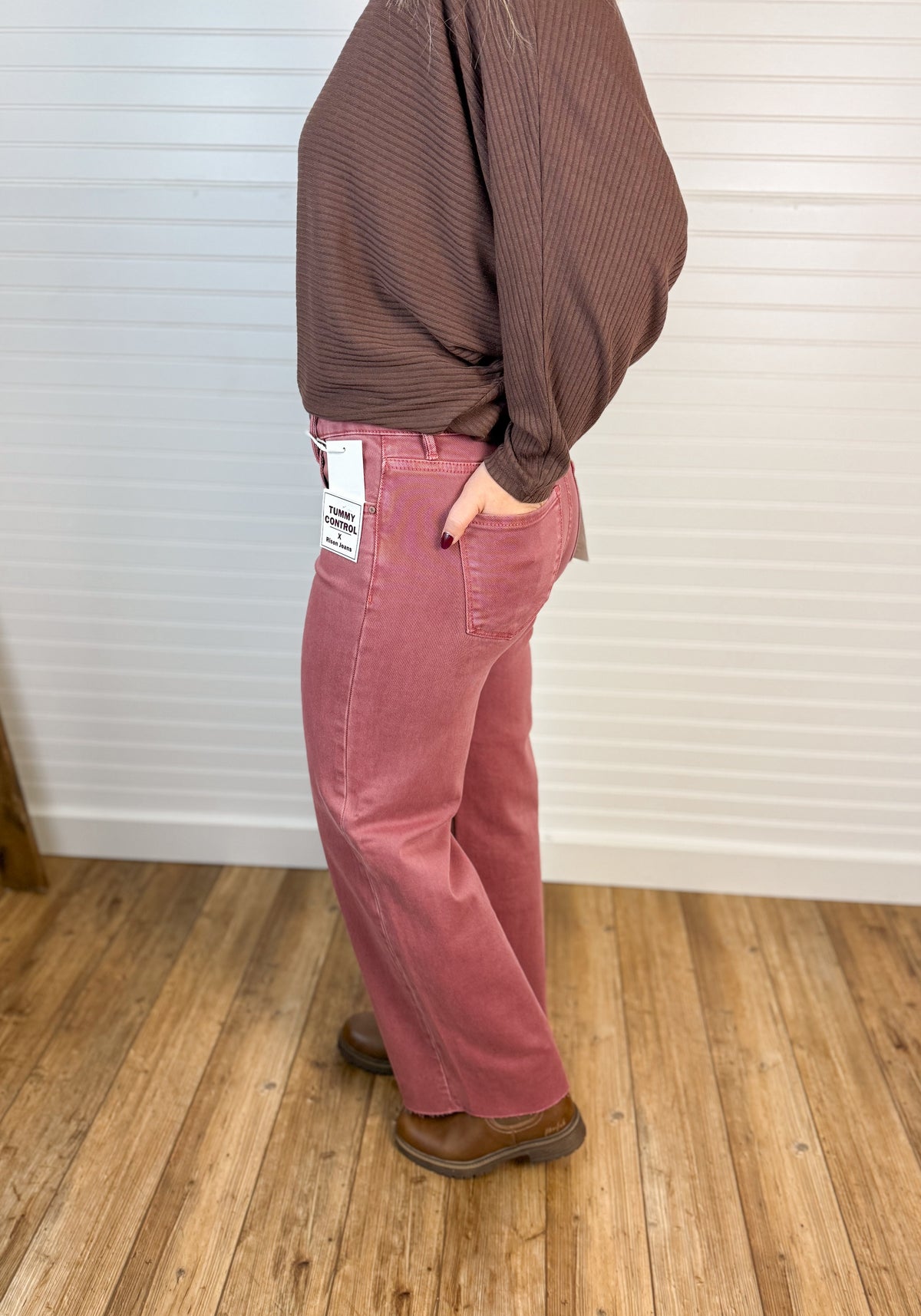 Tummy Control Midrise Straight Denim - Terracotta