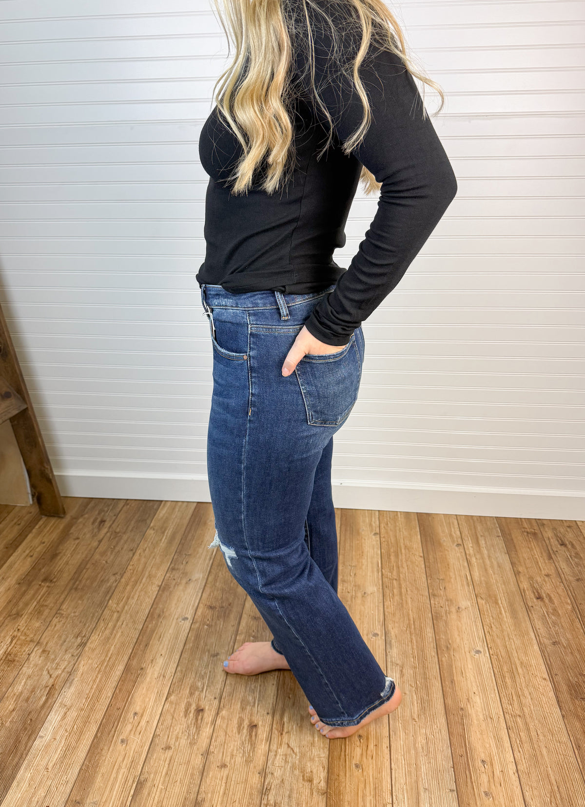 High Rise Crop Slim Straight Denim - Dark Wash