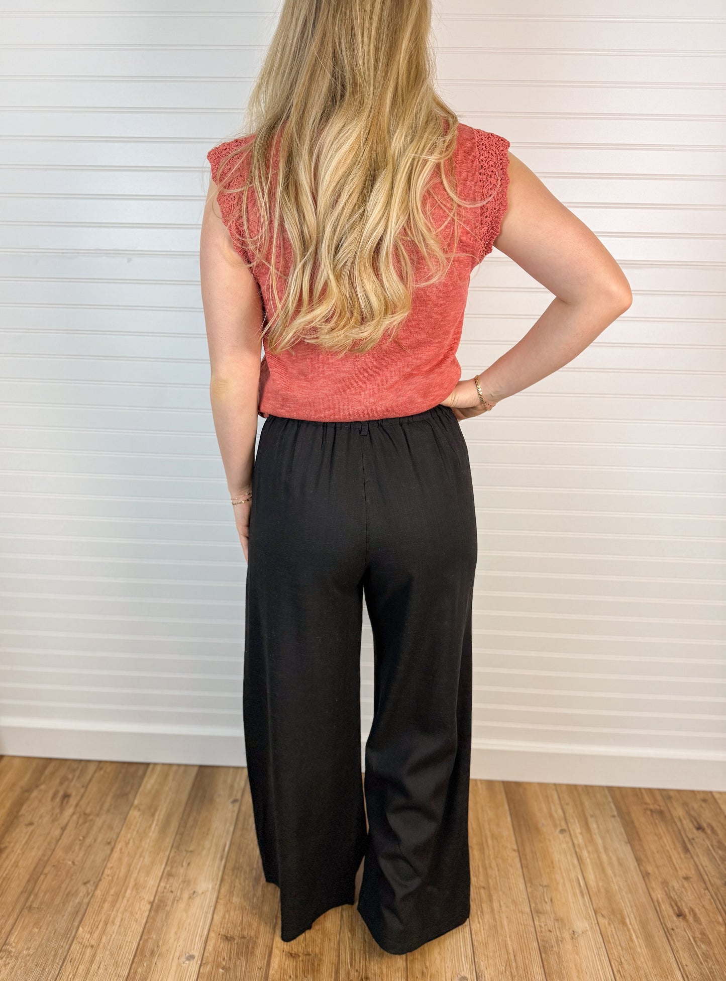 Wide Leg Linen Trouser Pants - Black