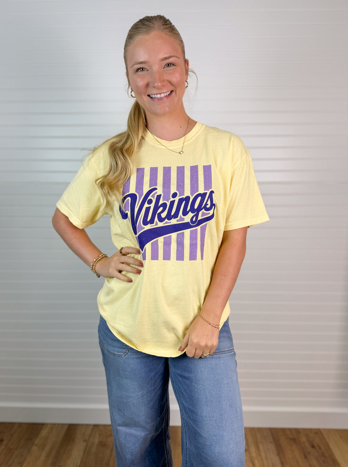Vikings Retro Stripe Graphic Tee - Butter