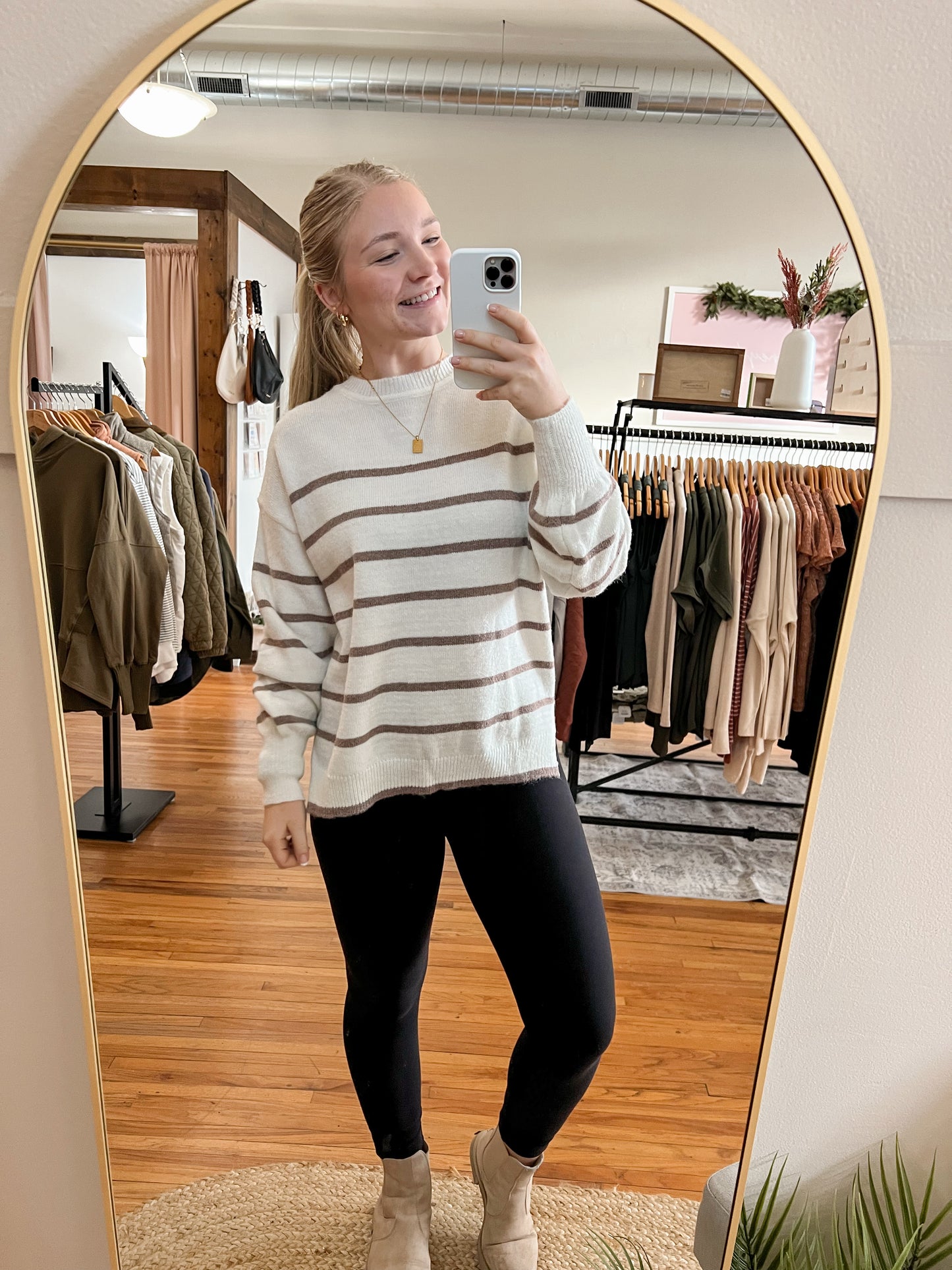 Striped Knit Sweater - Ivory/Mocha