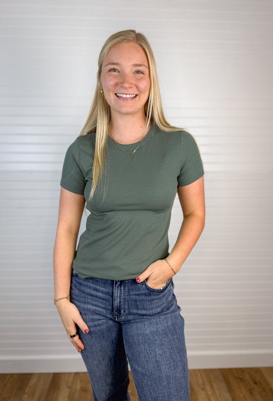 Ribbed Knit Basic T-Shirt (2 colors)
