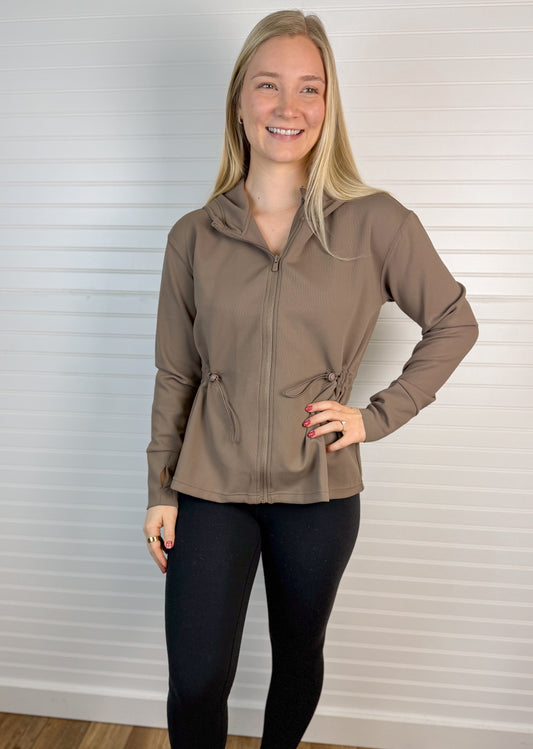 Ribbed Adjustable Waist Jacket - Mocha