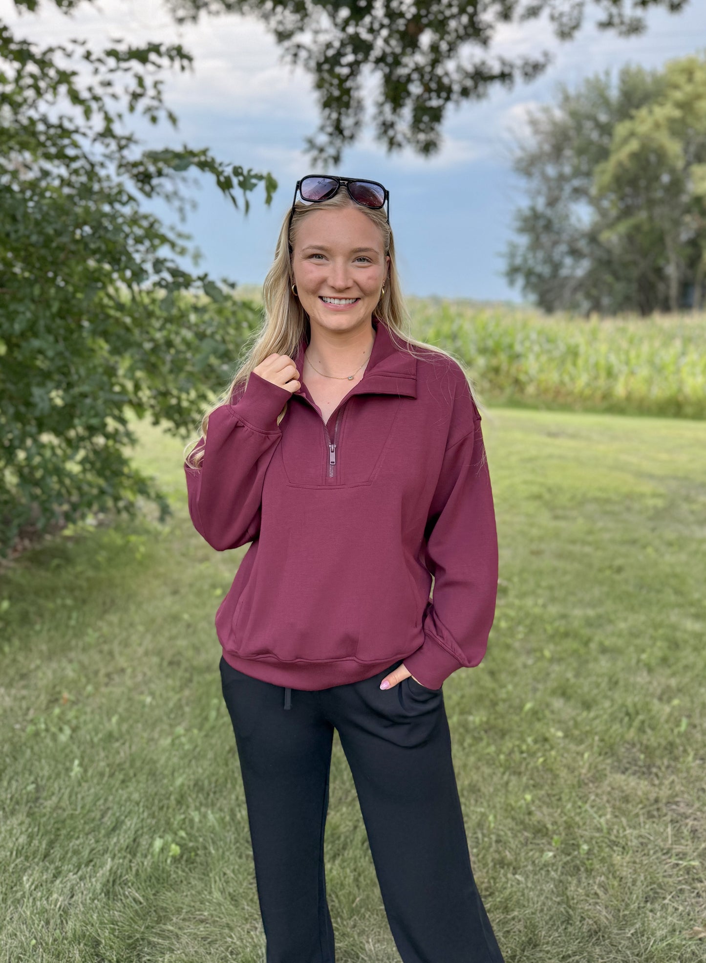 Modal Scuba Quarter Zip Pullover - Wine