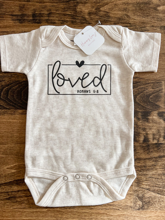 Loved | Romans 5:8 Baby Onesie