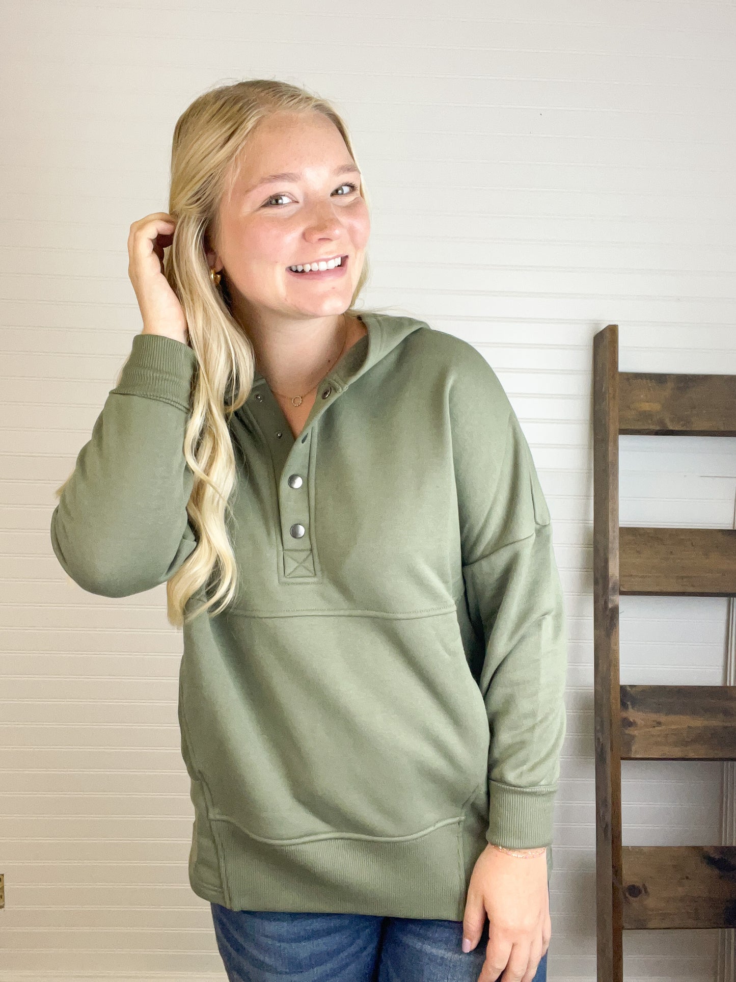 Half Button Fleece Pullover - Lt Olive