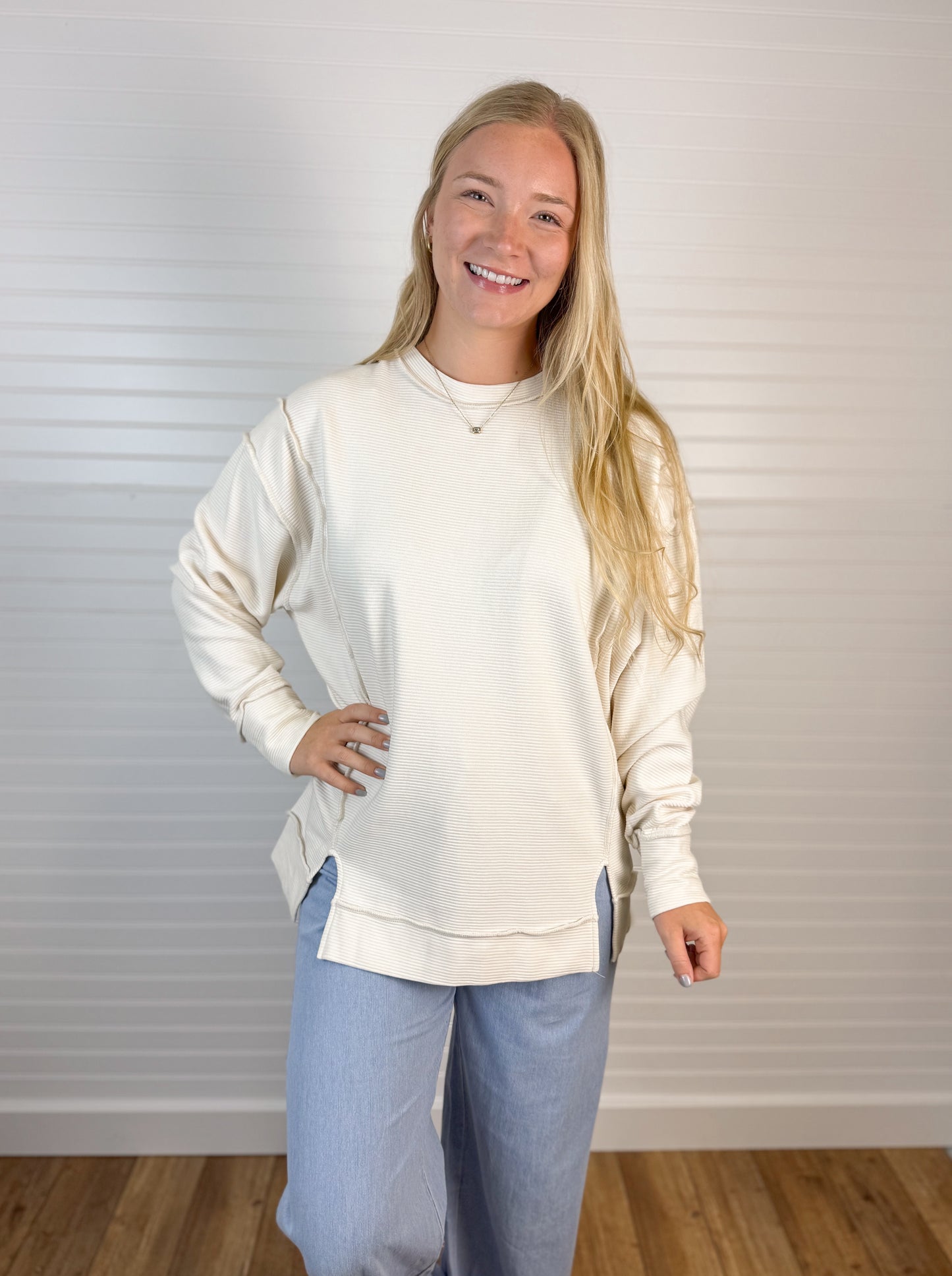 Acid Washed Exposed Seam Pullover (2 colors)