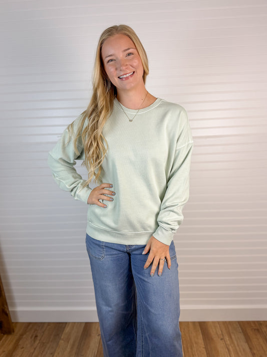 Garment Dye Cotton Terry Pullover - Mint