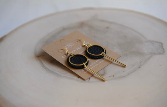 Bar Drop Leather Earrings - Black