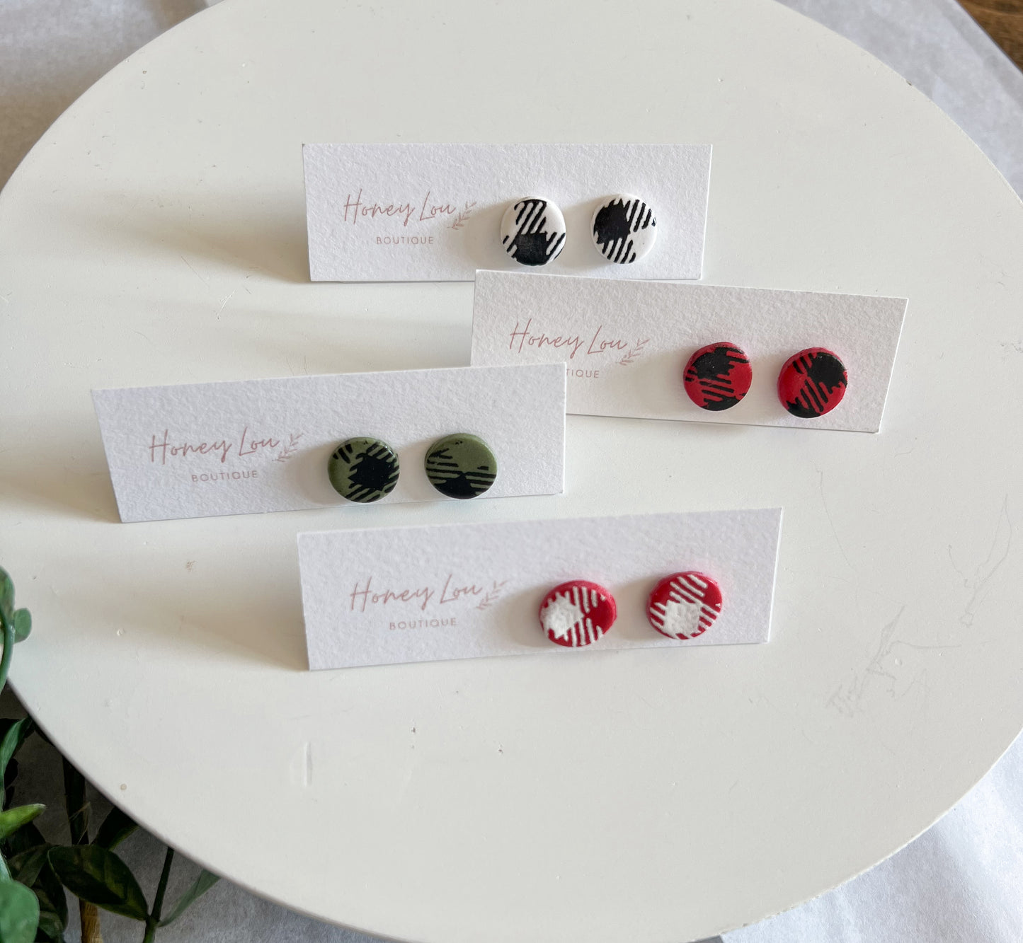 Plaid Stud Clay Earrings (4 colors)