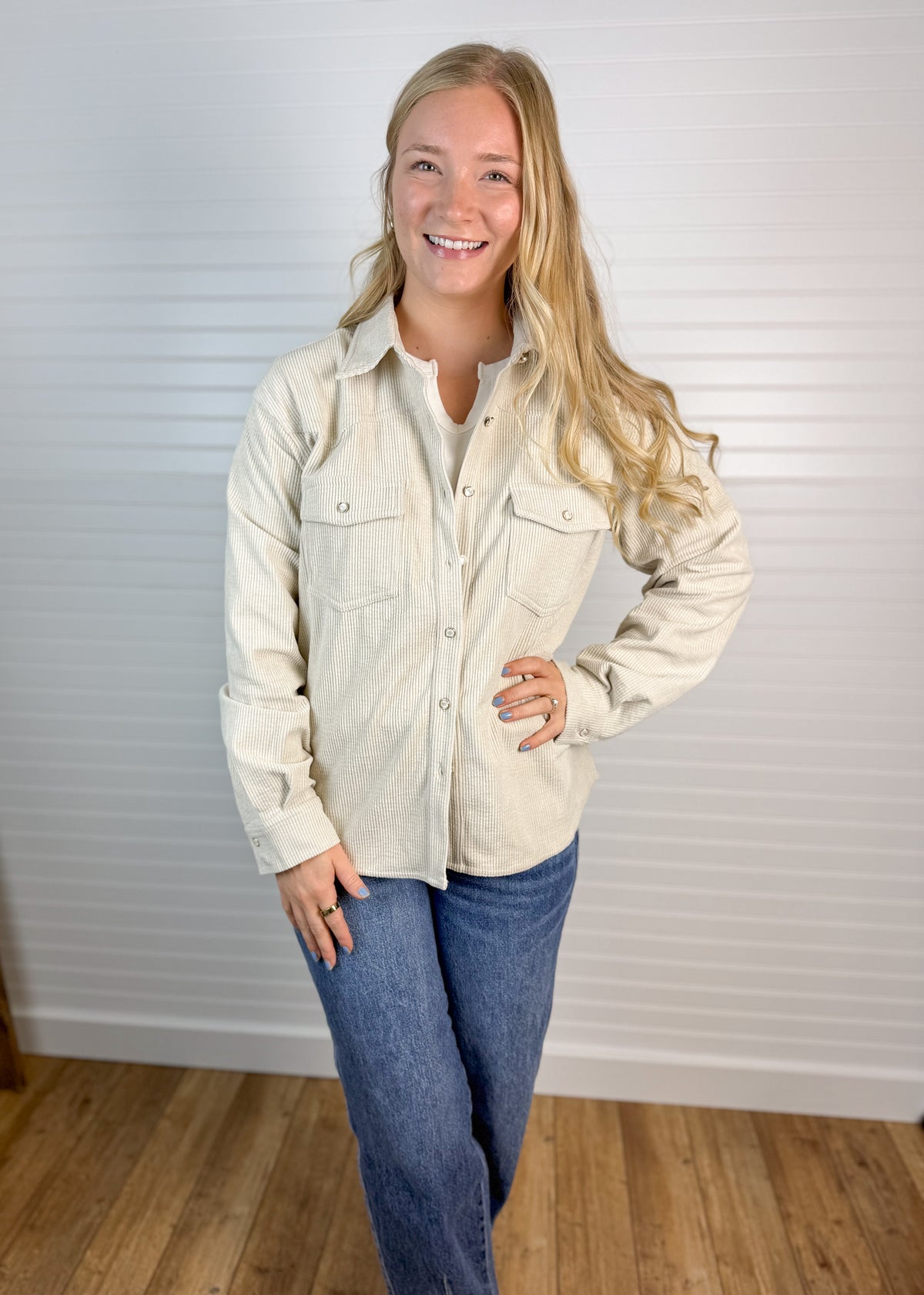 Corduroy Oversized Shacket - Oatmeal