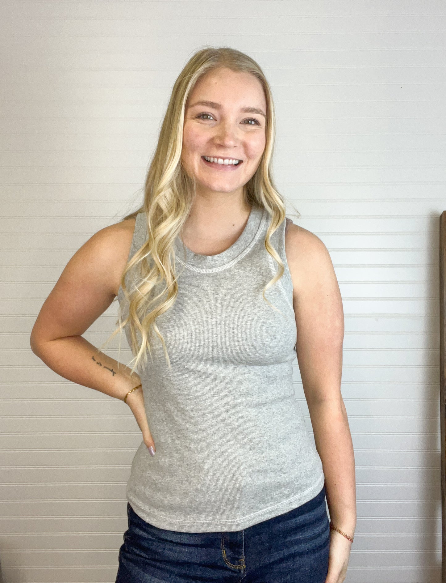 Metallic Stitch Tank Top - Grey