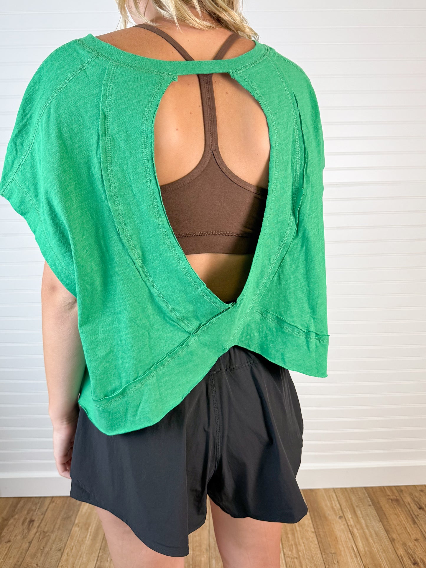 Cotton Slub Open Back Tee - Green