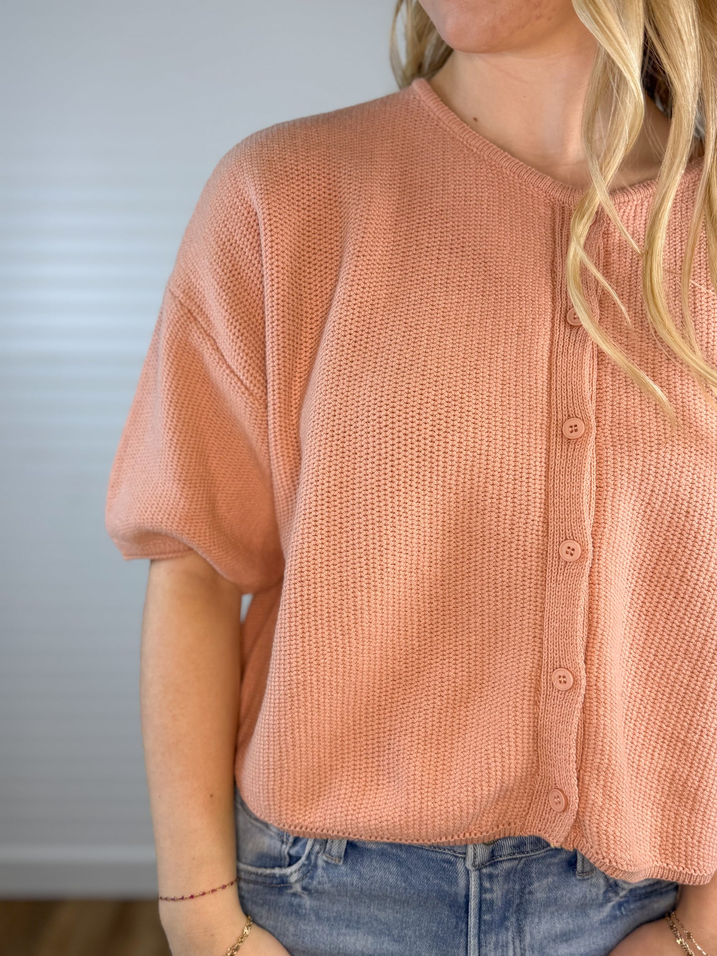 Textured Knit Crop Cardigan - Peach