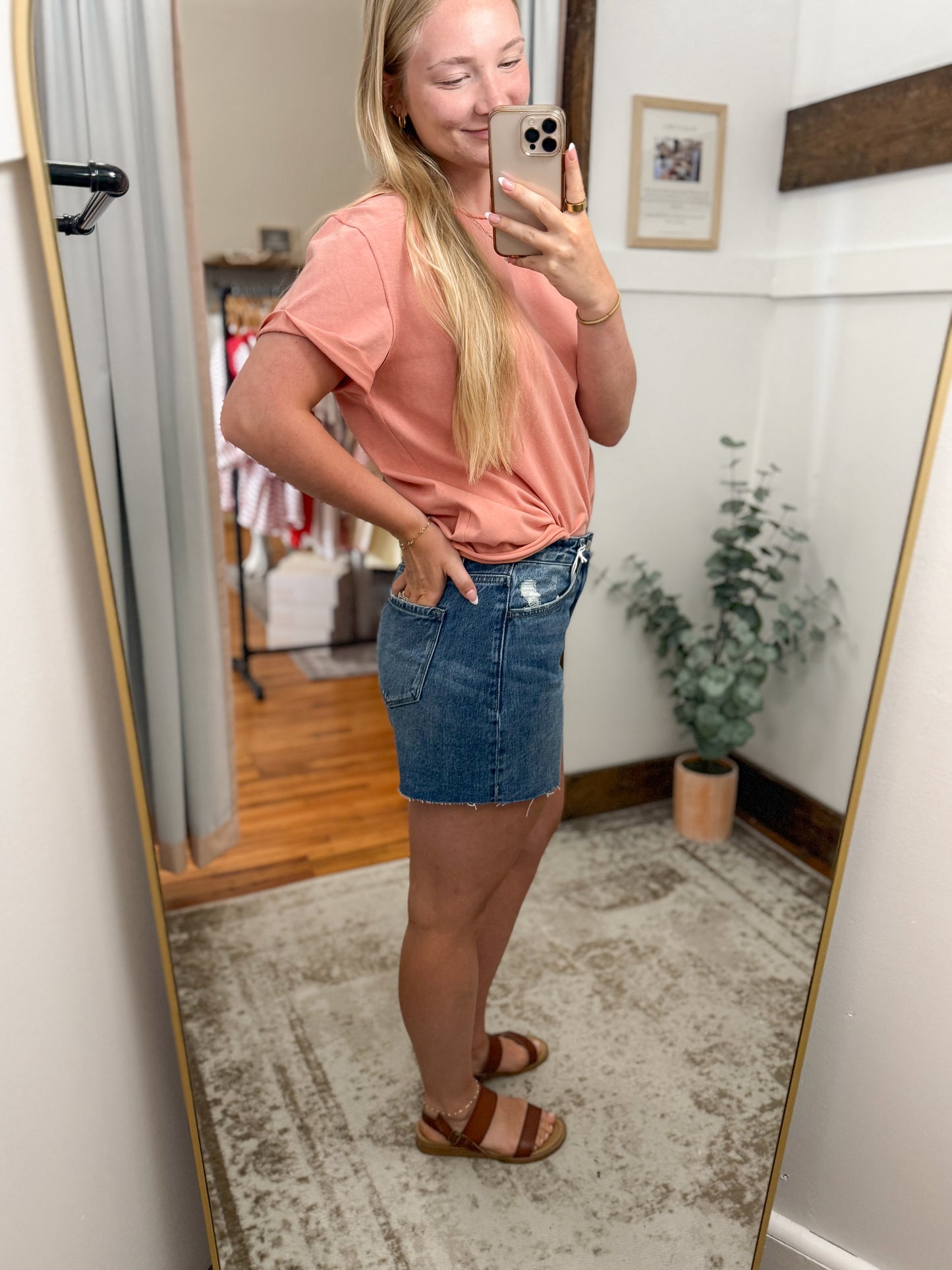 High Rise Stretchy Denim Shorts - Dark Wash