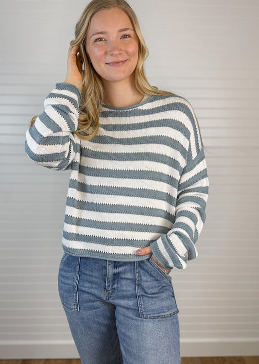 Striped Knit Sweater - Cloud/White