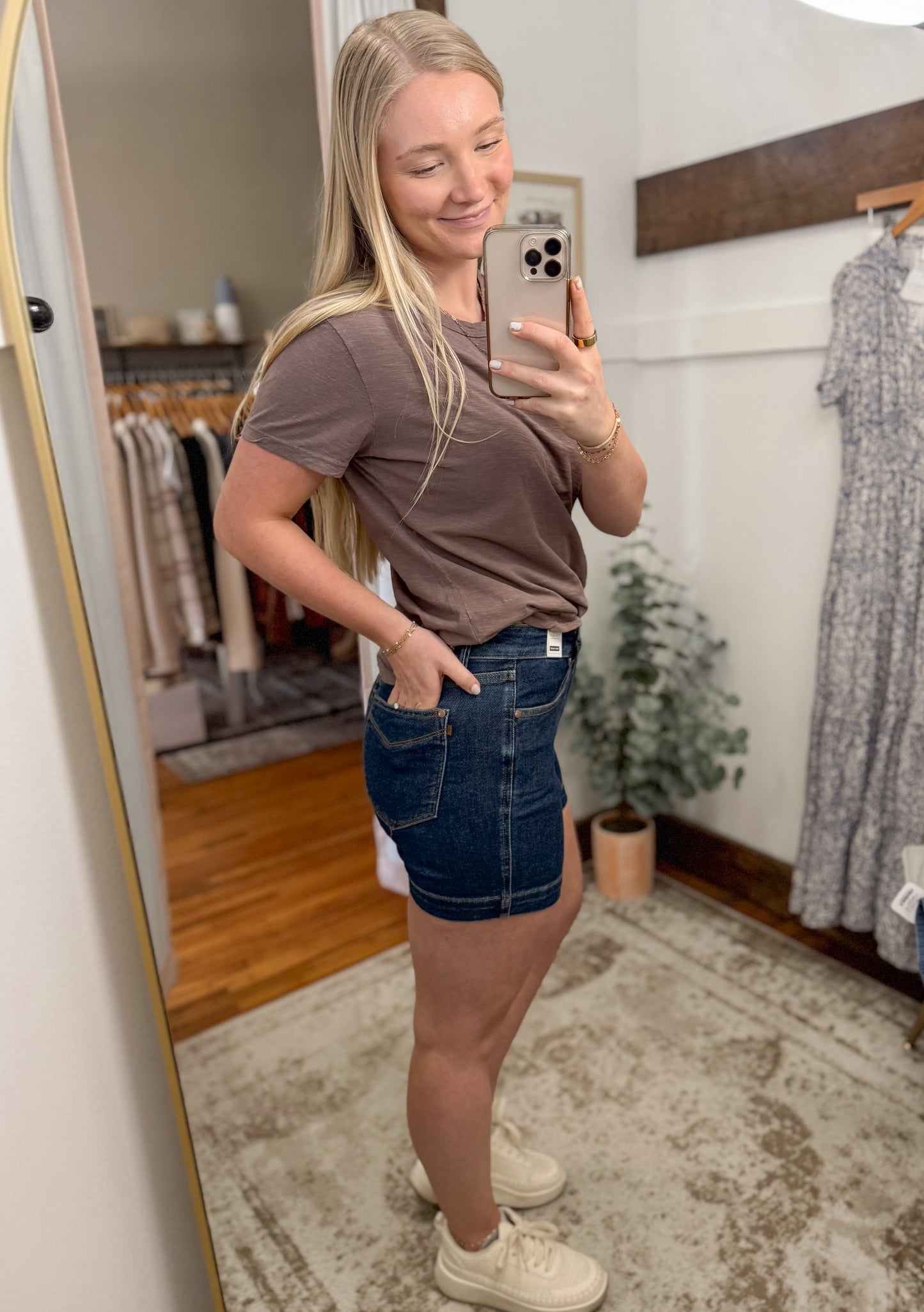 Tummy Control High Waist Denim Shorts - Dark Wash