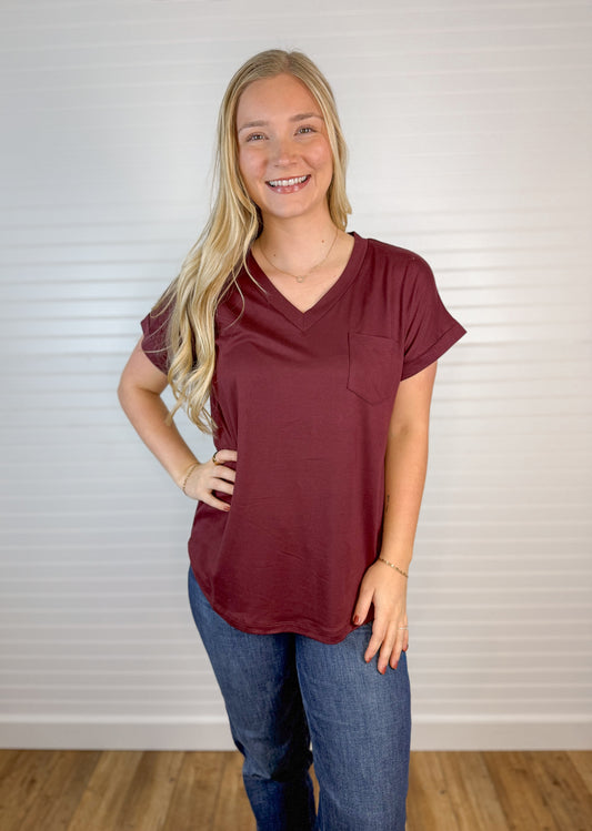 Butter Soft Pocket V-Neck Top (5 colors)