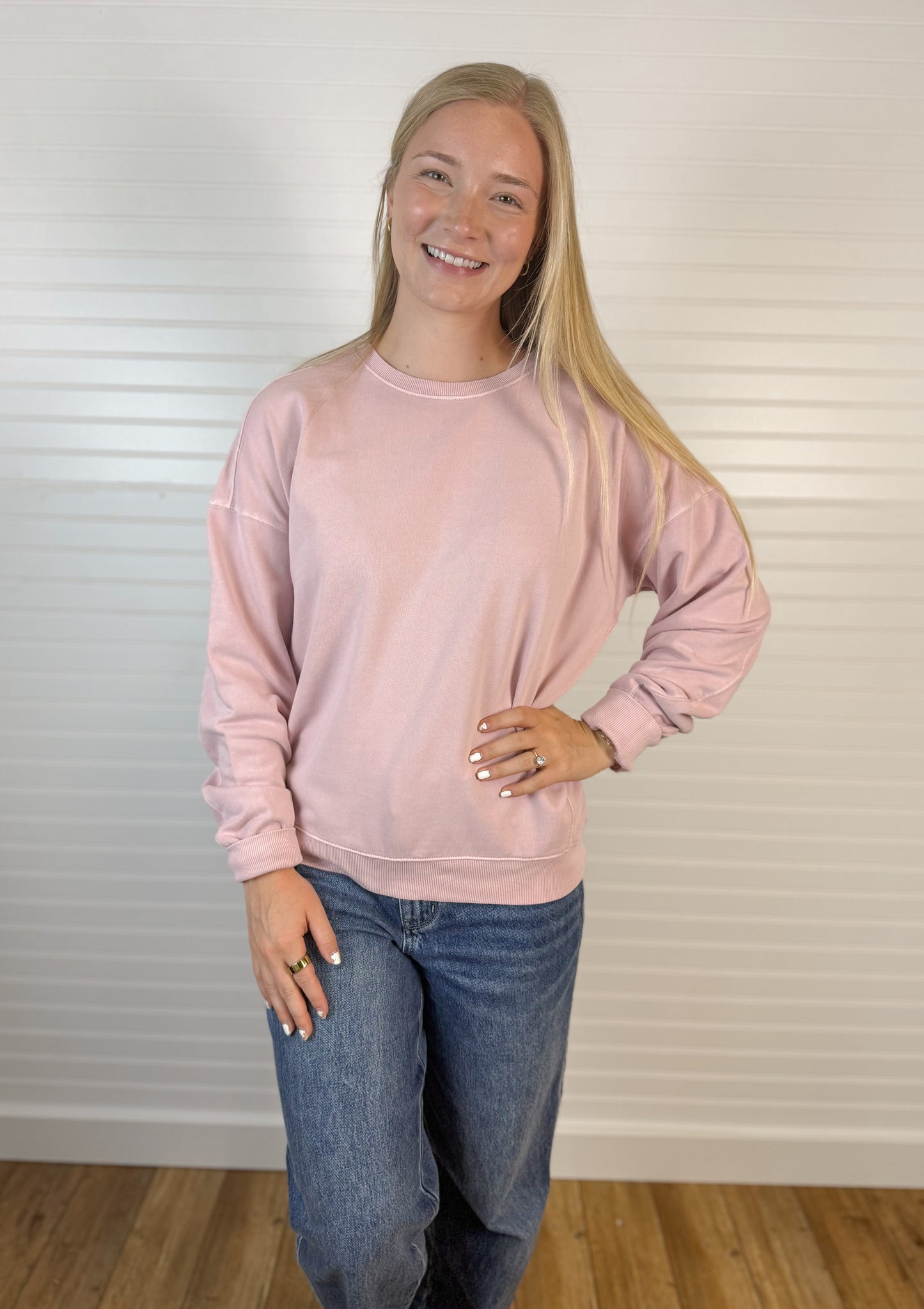 Garment Dye Cotton Terry Pullover - Dusty Pink