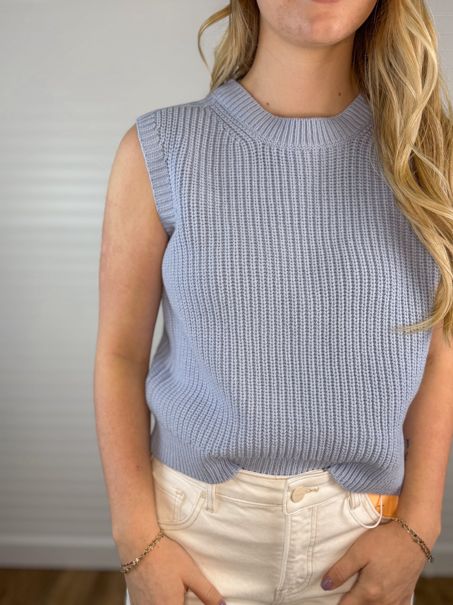 Sleeveless Knit Sweater Vest - Cloud