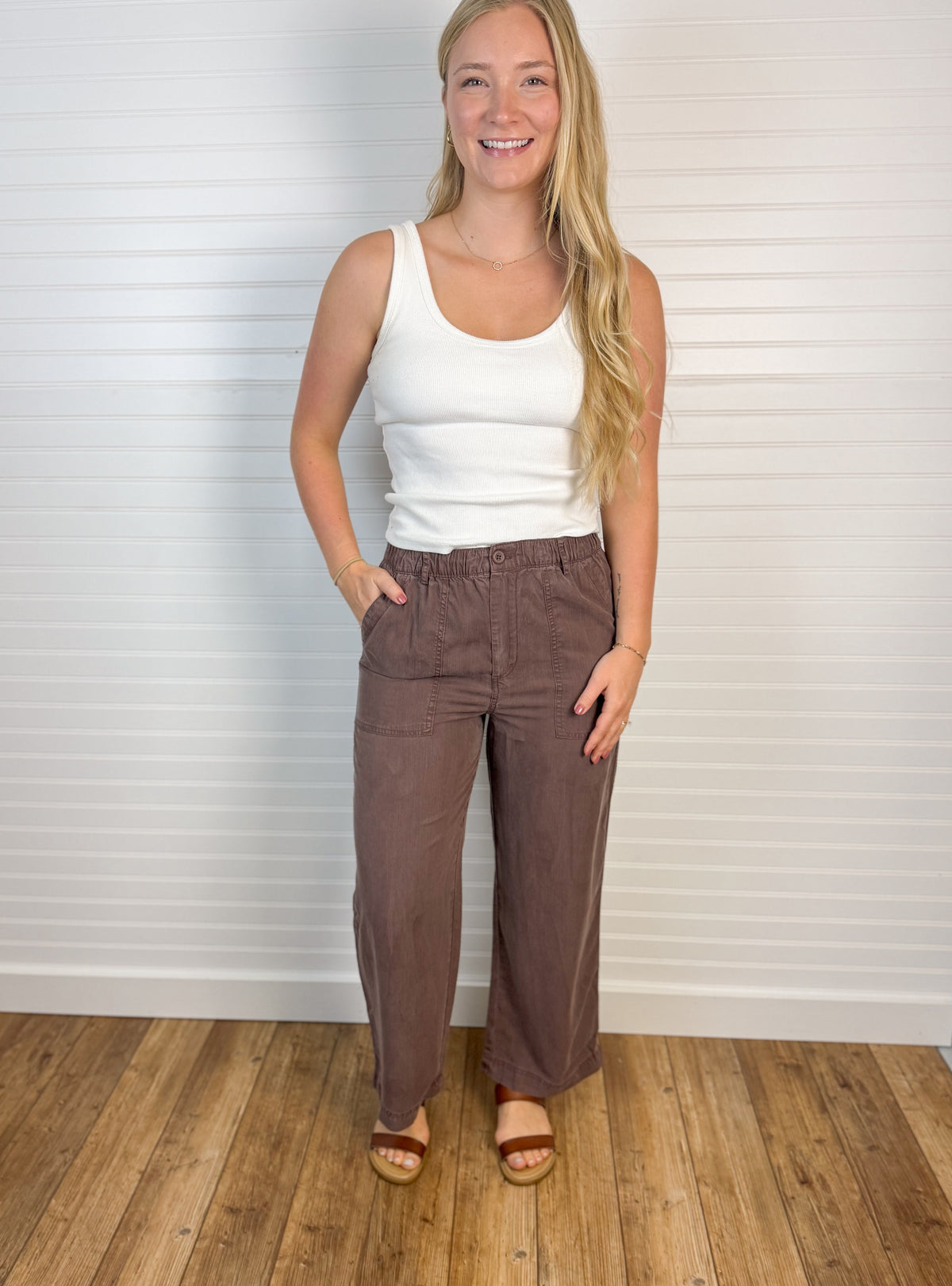Wide Leg Tencel Drawstring Pant - Brown