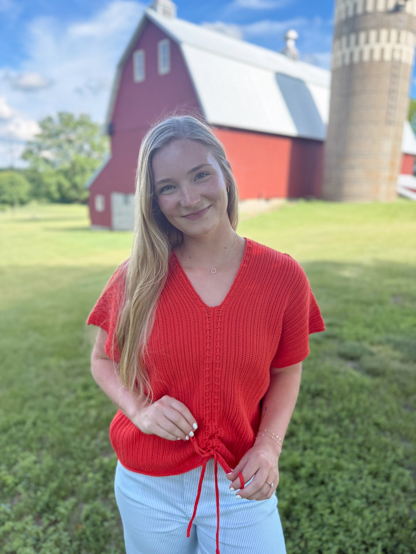 Knit Relaxed Ruched top - Tomato