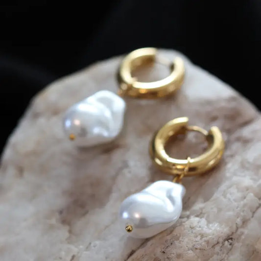 Freshwater Pearl 2-in-1 Stainless Steel Hoops