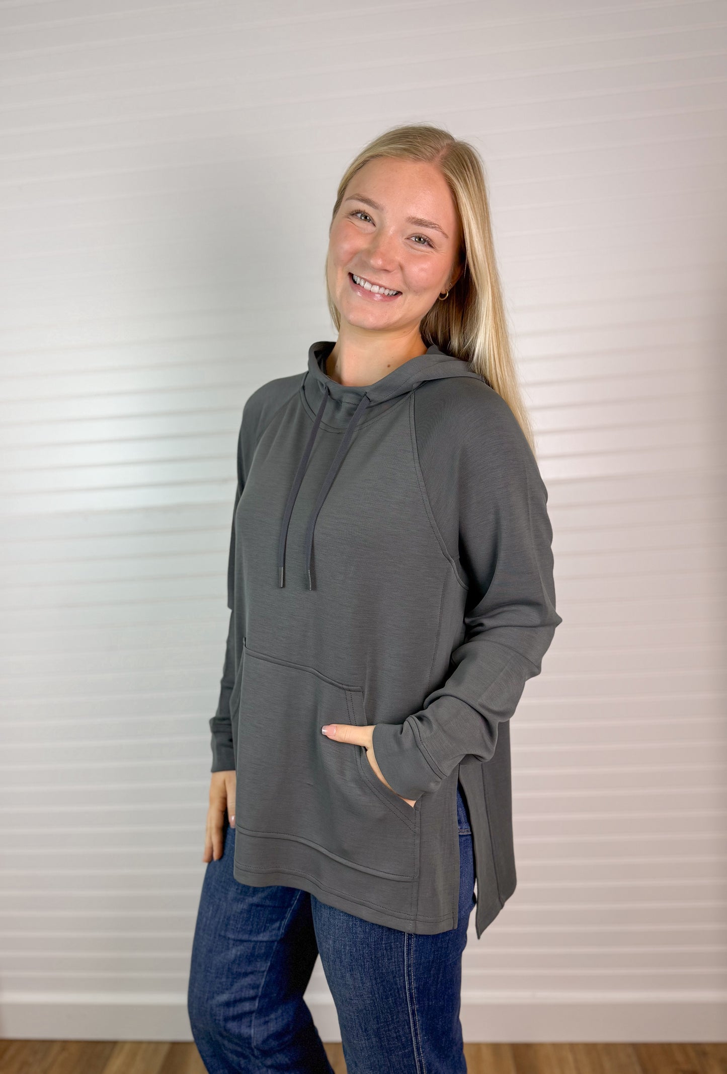 Scuba Side Slit Hoodie - Ash Grey
