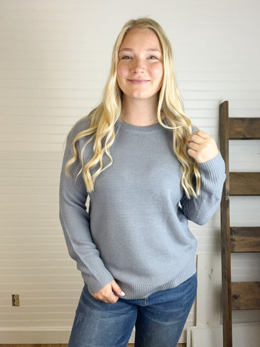 Round Neck Relaxed Sweater - Slate Blue