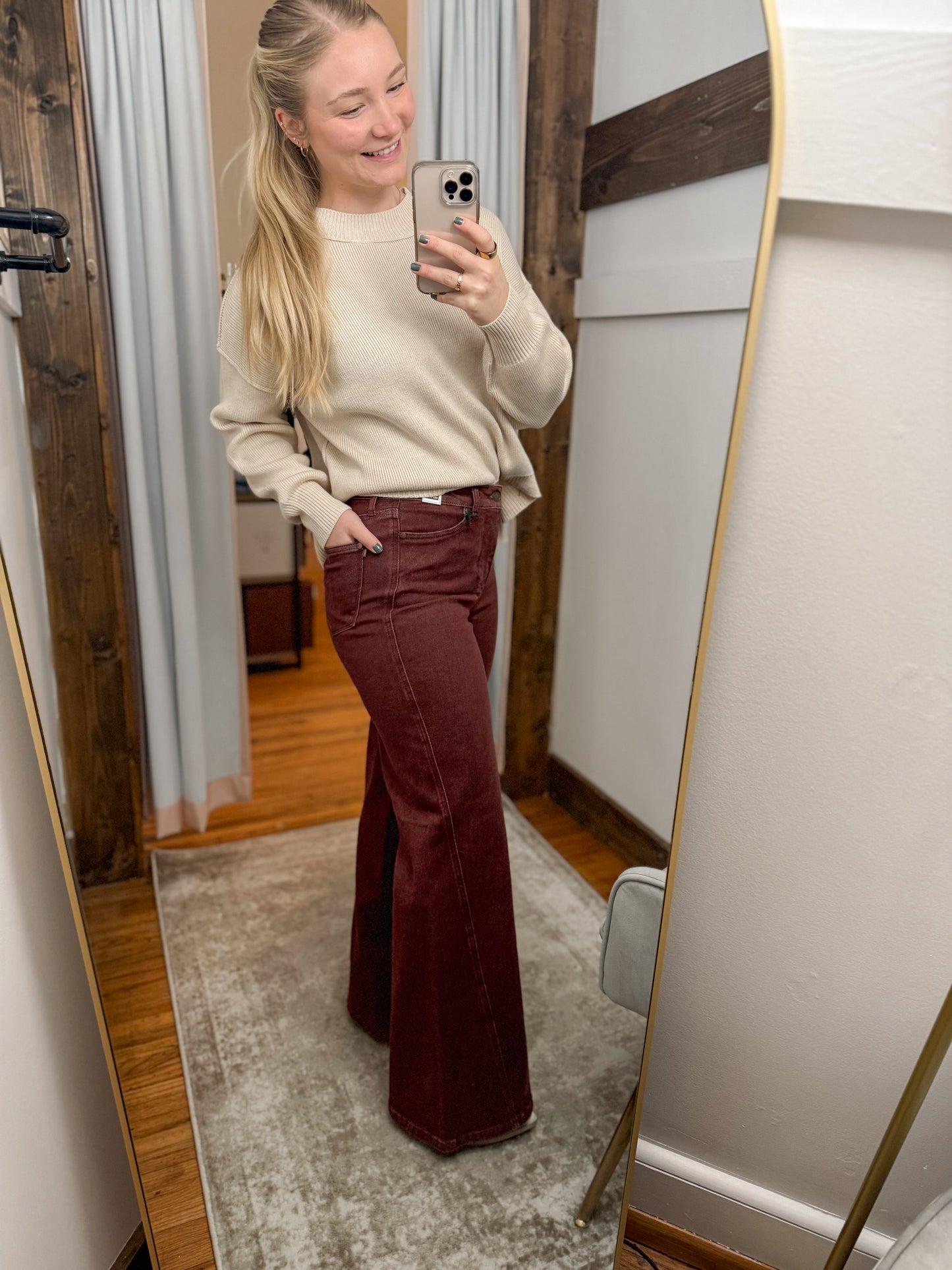 High Rise Retro Wide Leg - Burgundy