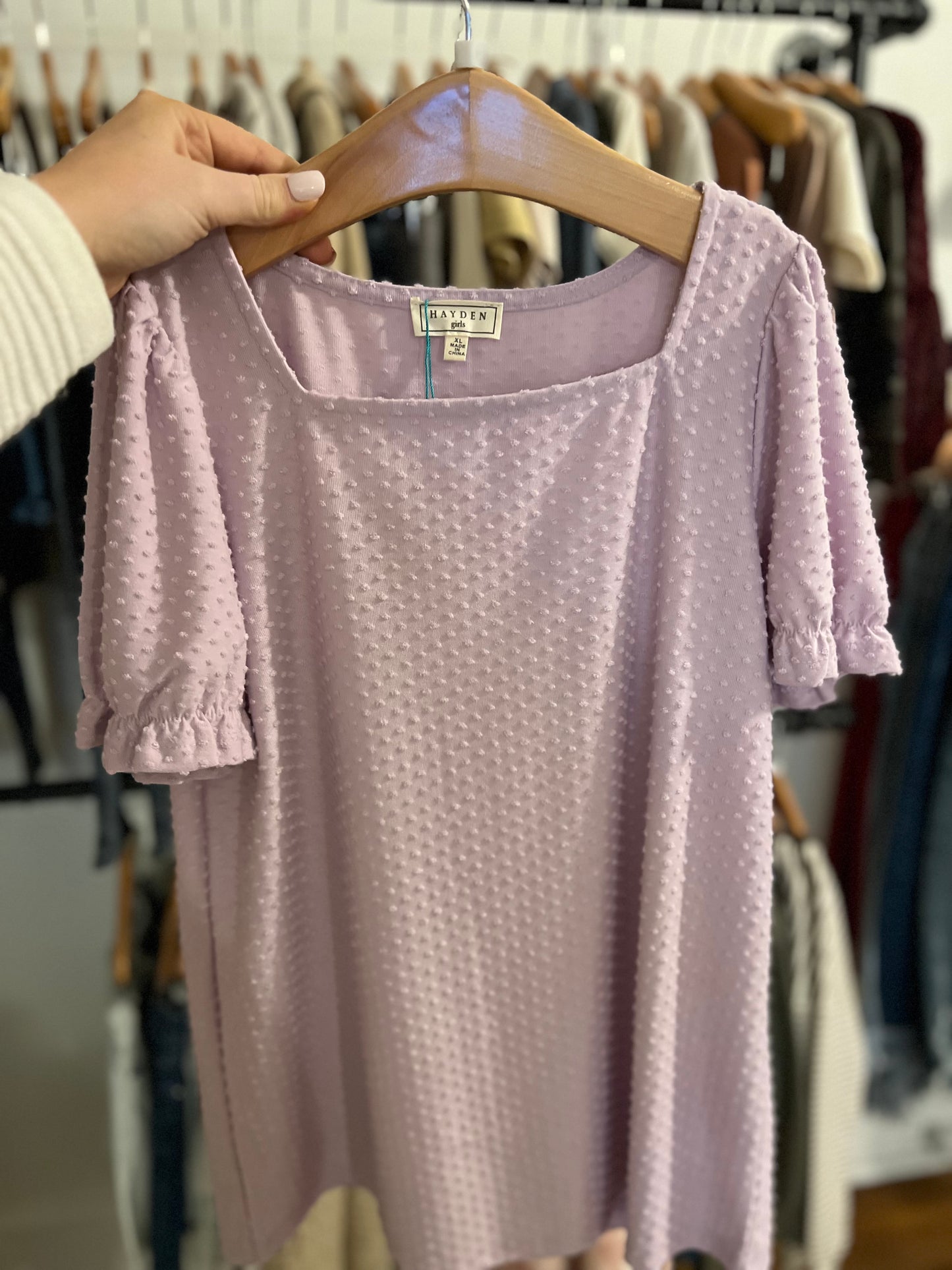 Peyton Swiss Dot Square Neck Tee - Lavender