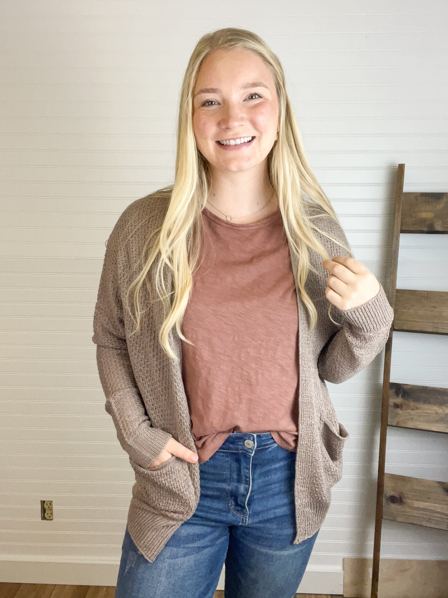 Crochet Knit Cardigan - Cocoa