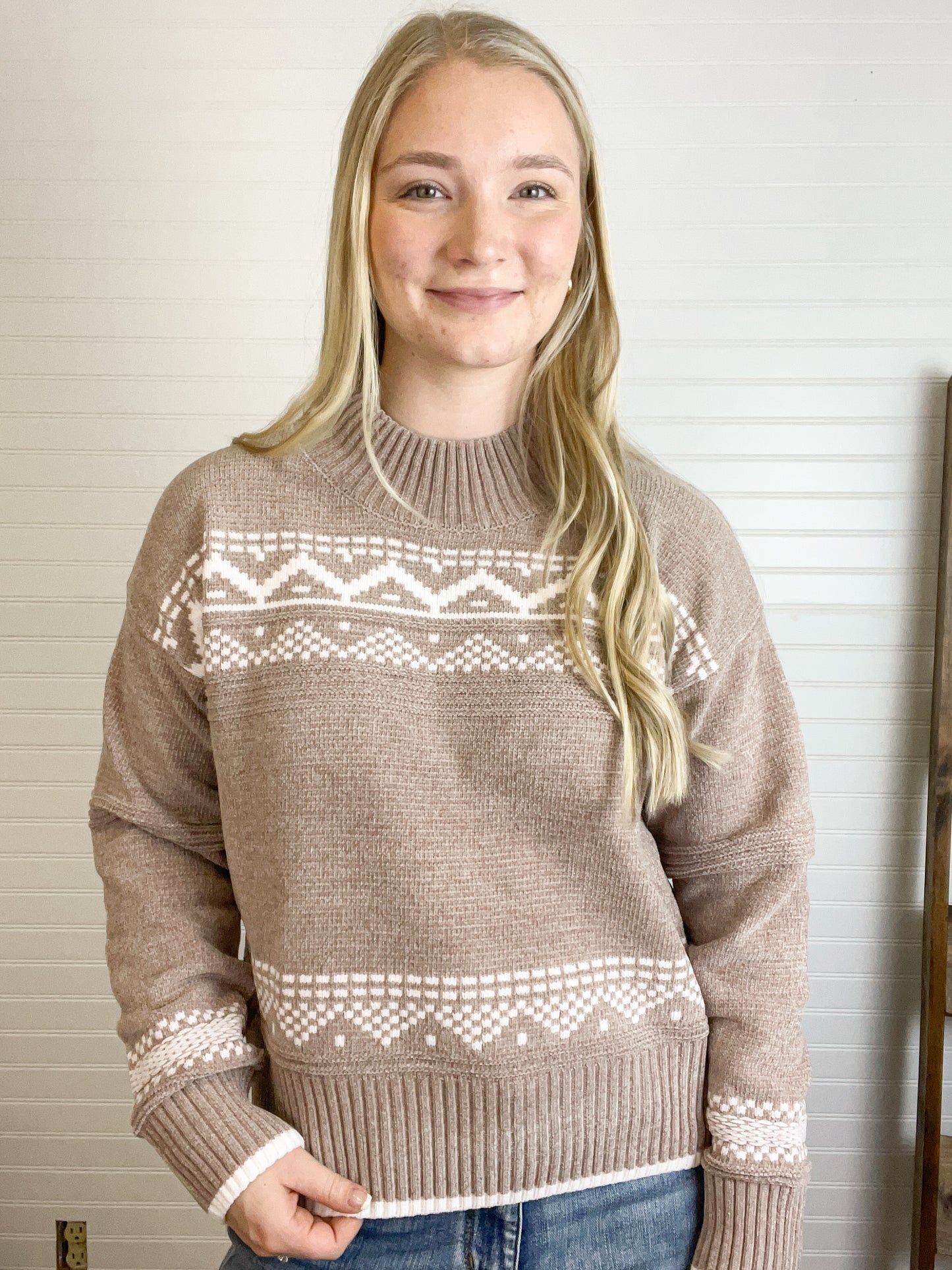 Mock Neck Nordic Sweater - Mocha