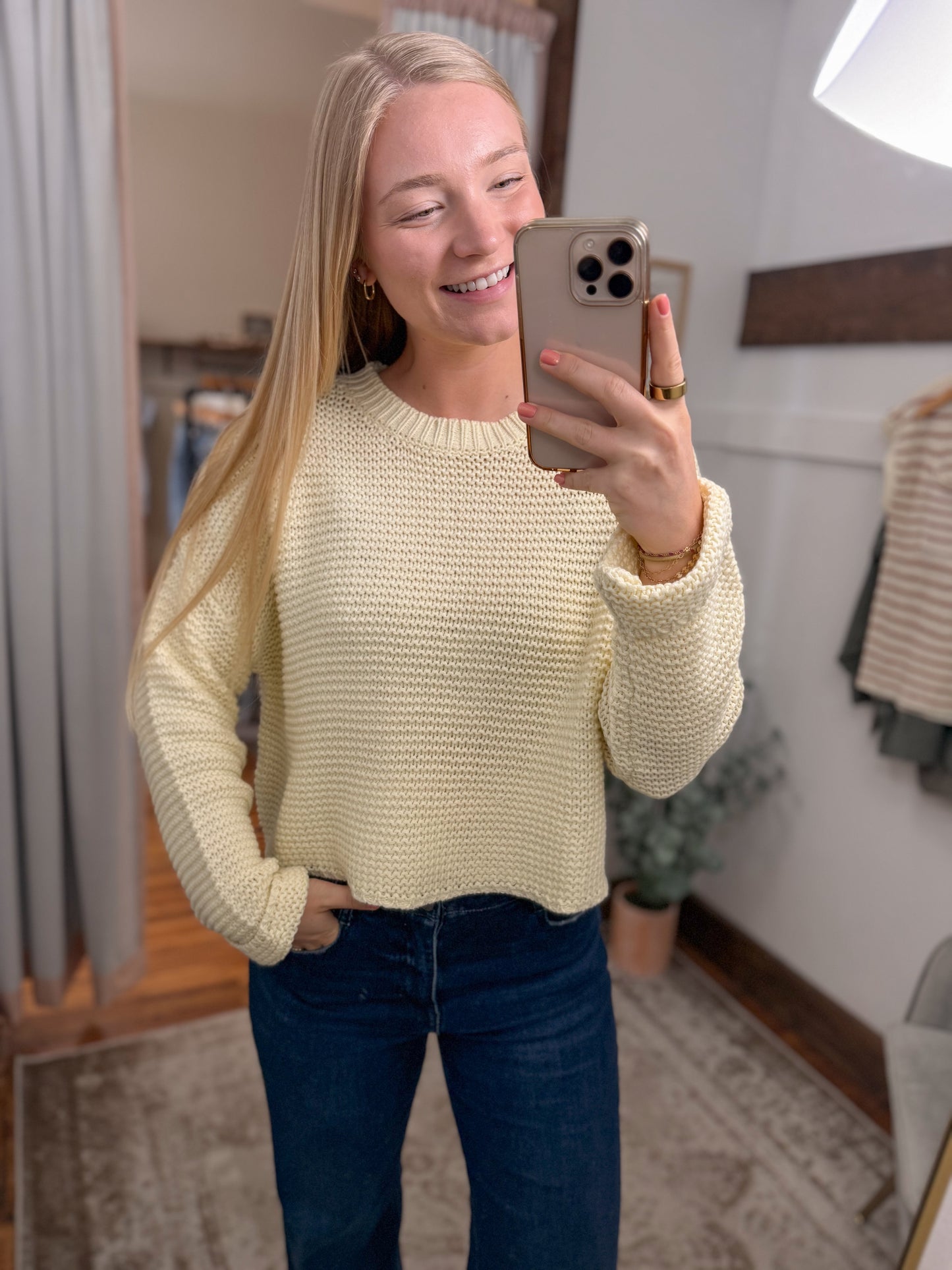 Round Neck Knit Sweater - Yellow