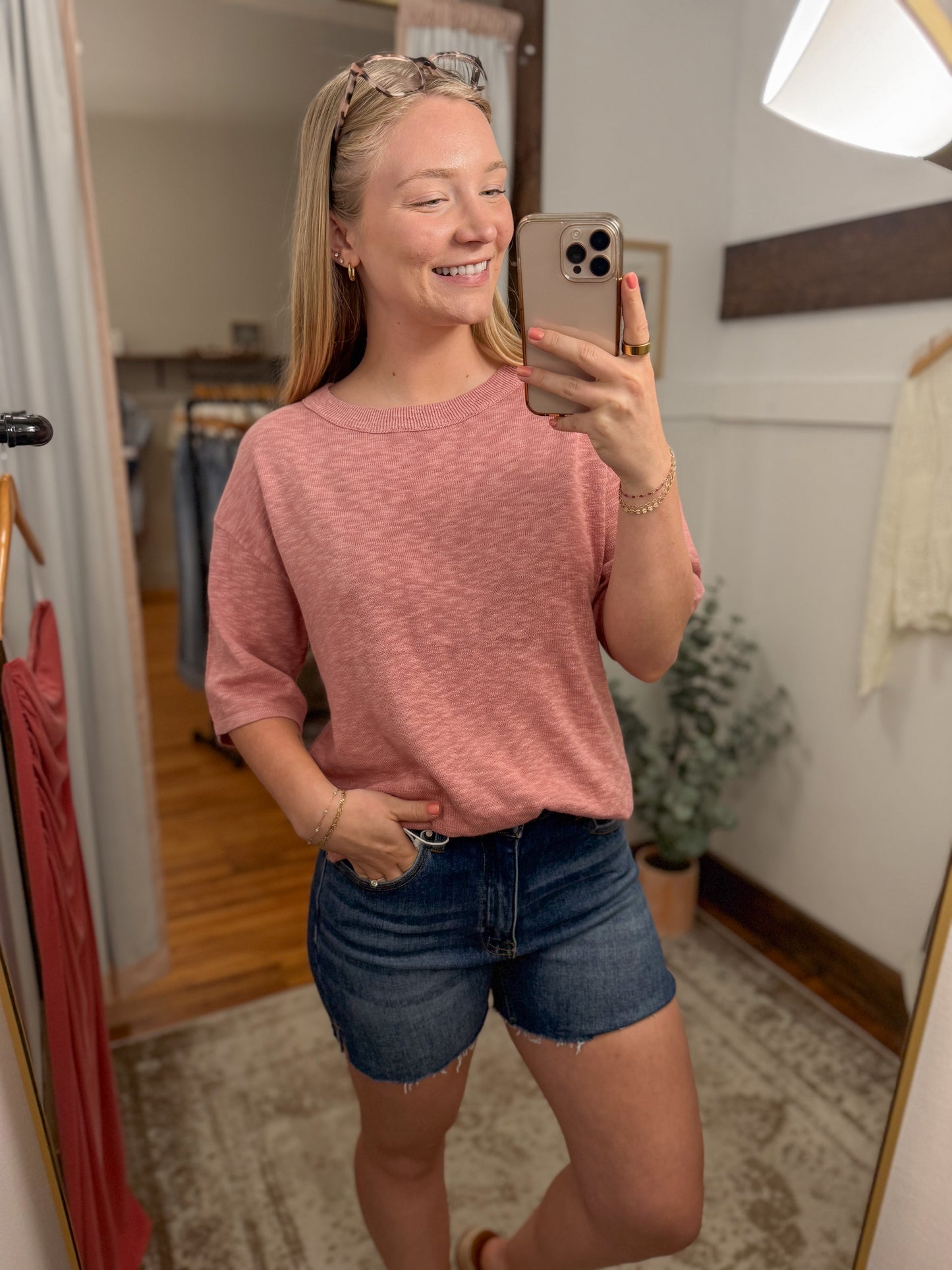 High Rise Raw Hem Denim Shorts