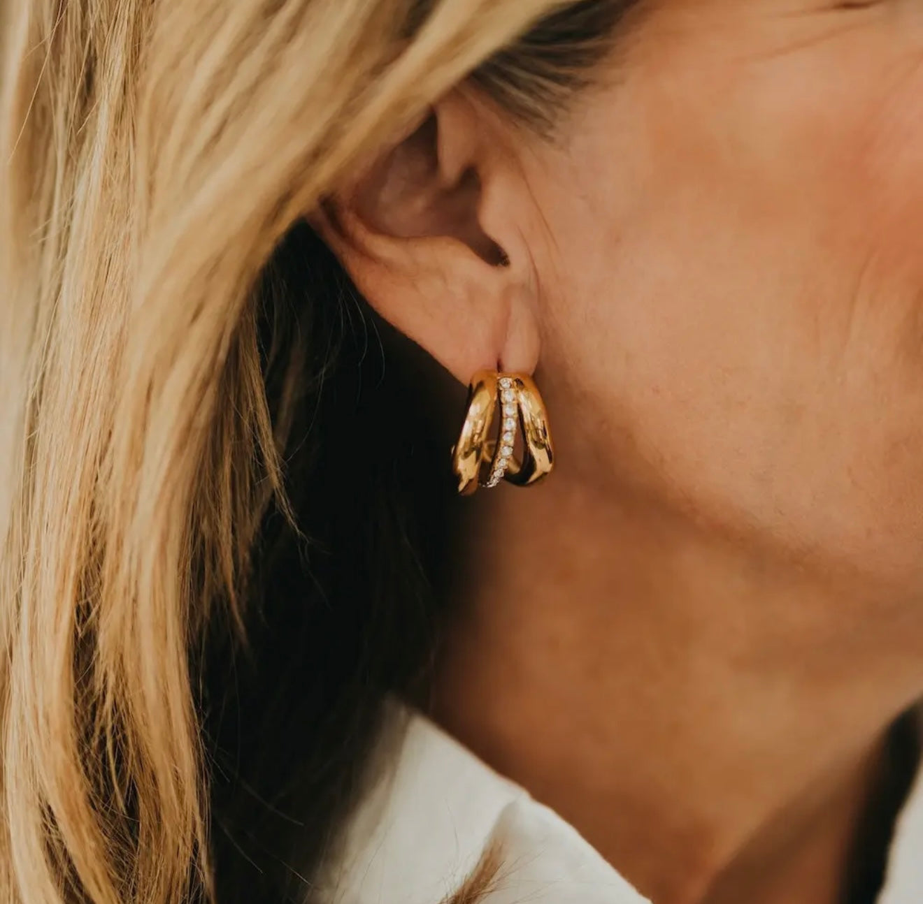 Triple Gold Hoop Earrings - WATERPROOF