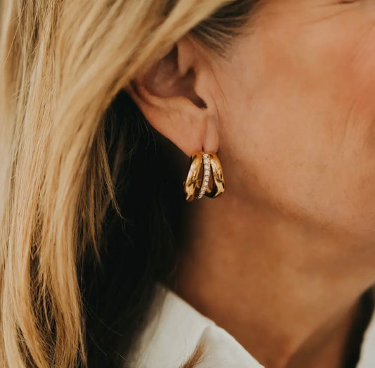 Triple Gold Hoop Earrings - WATERPROOF