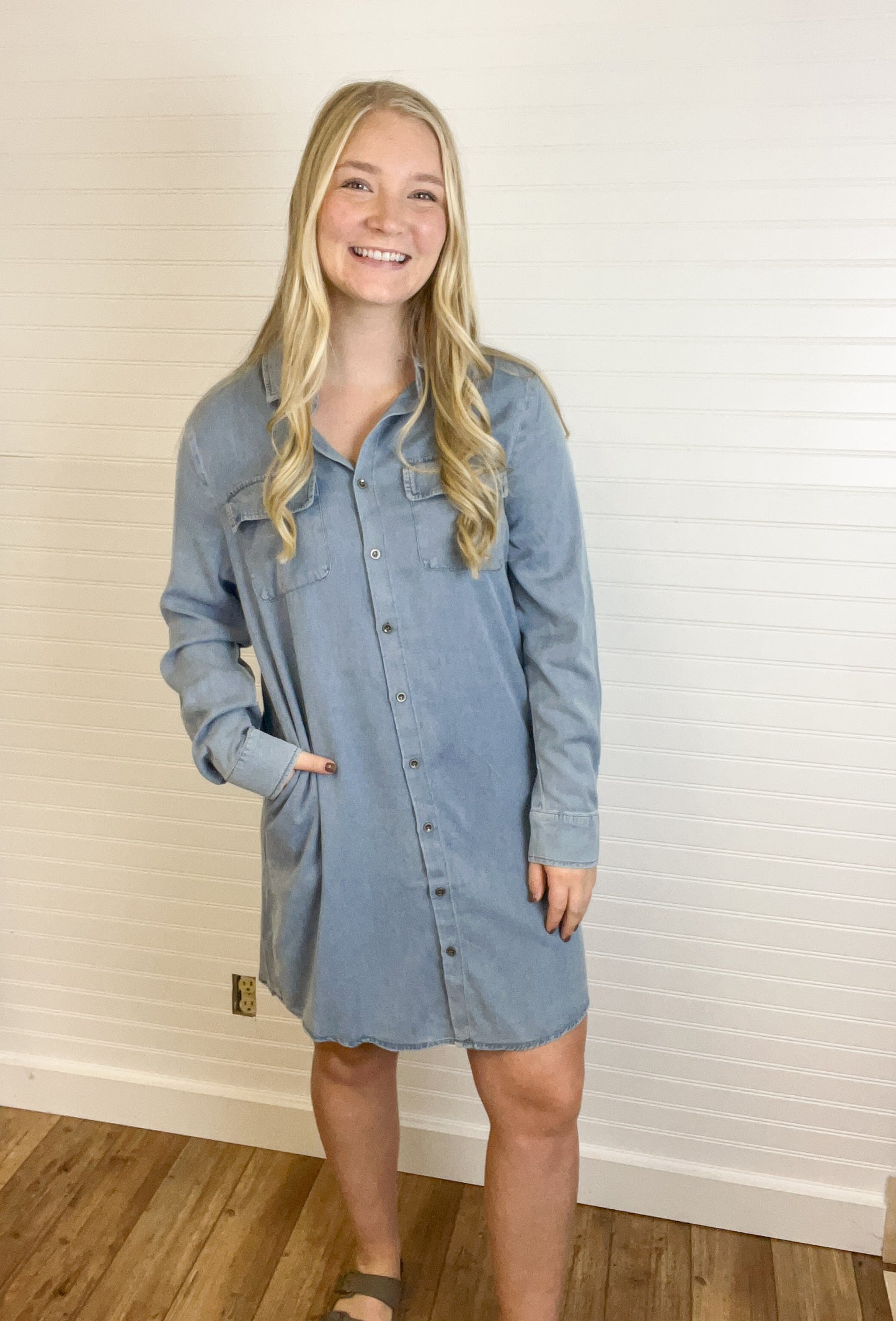 Washed Denim Shirt Dress