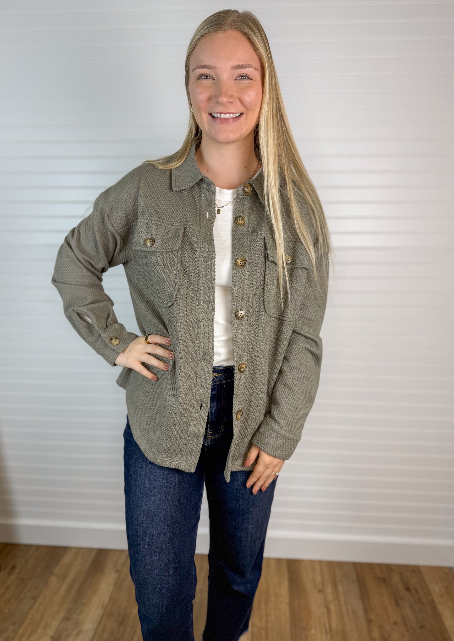 Weave Texture Button Down Shacket (2 colors)