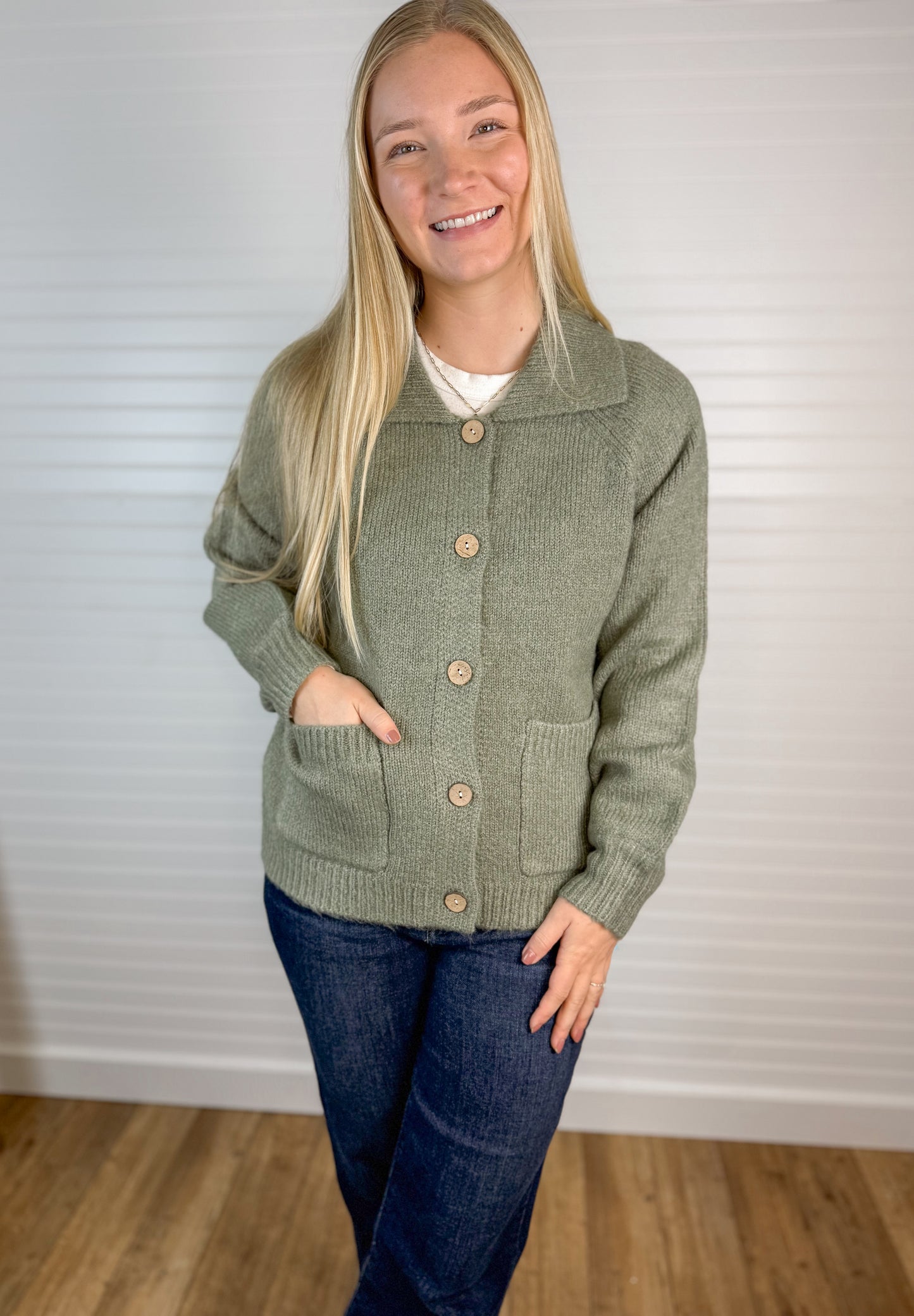 Chunky Sweater Jacket - Olive