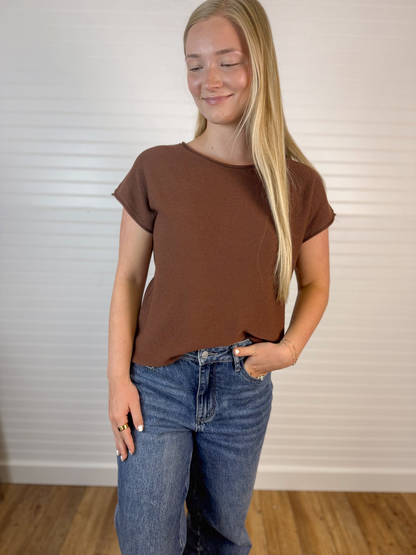 Relaxed Fit Short Sleeve Sweater (2 colors)