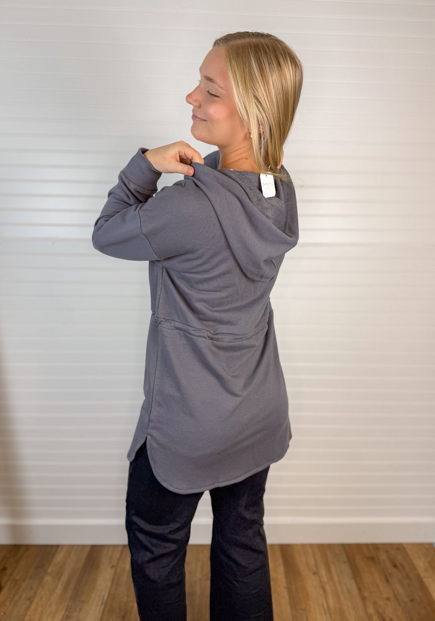 French Terry Drawstring Zip-Up - Gray/Purple