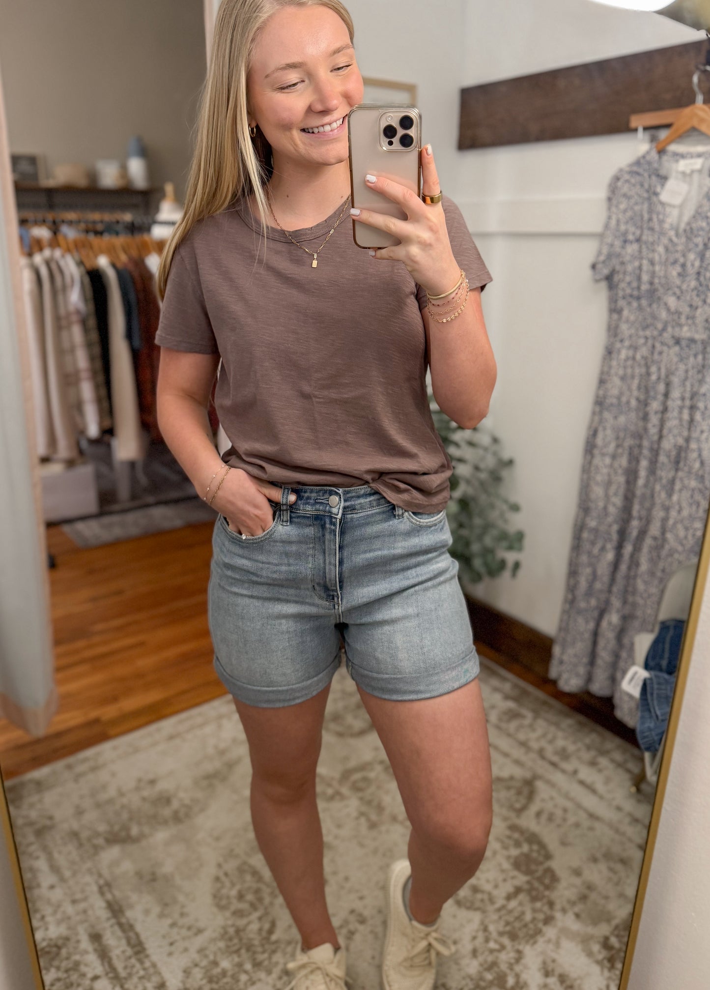 High Waist Slim Denim Shorts - Medium Wash